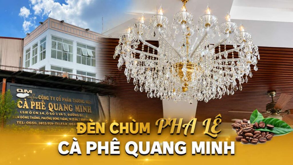 đèn chùm pha lê - công trình cafe quang minh