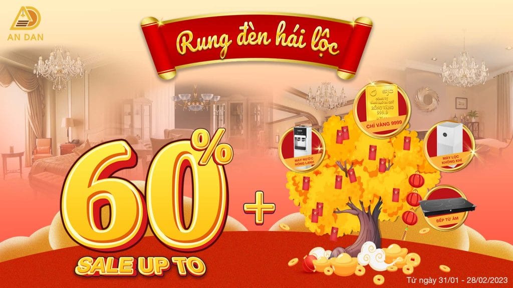 Như một món quà đầu năm mới, An Dân kính gửi đến quý khách hàng chương trình mua đèn chùm giảm sâu đến 60% kèm +99 bao lì xì – giá trị mỗi phần thưởng hơn 10 triệu đồng. 100%trúng thưởng.