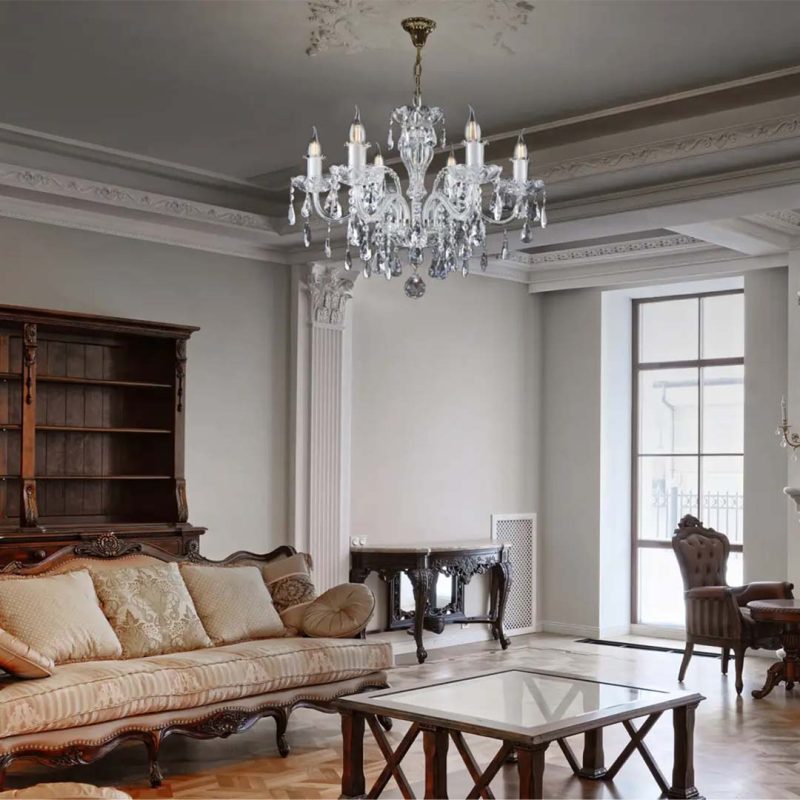 Đèn Chùm Pha Lê Tiệp Khắc L177/6/09 pb — một tuyệt tác đèn trang trí đậm chất châu Âu, mang vẻ đẹp lãng mạn và tinh tế của pha lê Tiệp Khắc danh tiếng