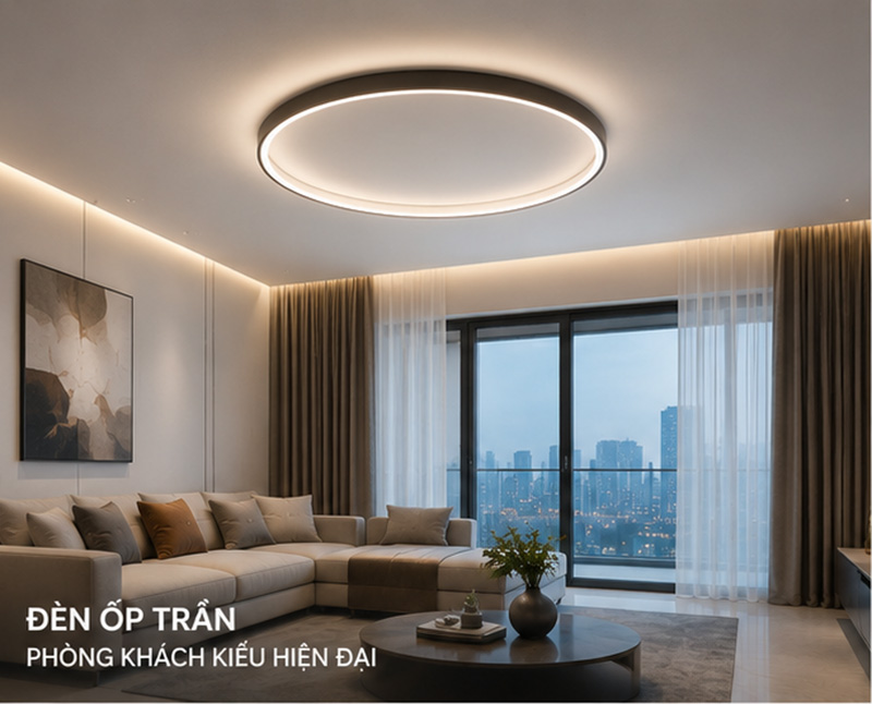 Đèn ốp trần phòng khách: Mẫu đẹp, tiết kiệm diện tích và dễ phối nội thất