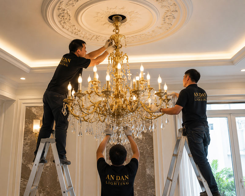 Lưu ý khi lắp đặt đèn chùm đồng kích thước lớn