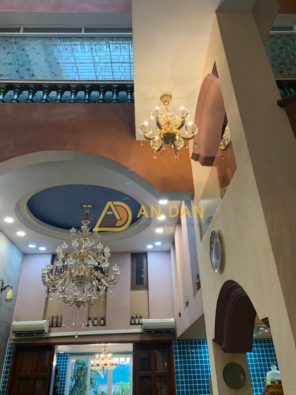 đèn chùm đồng mạ vàng