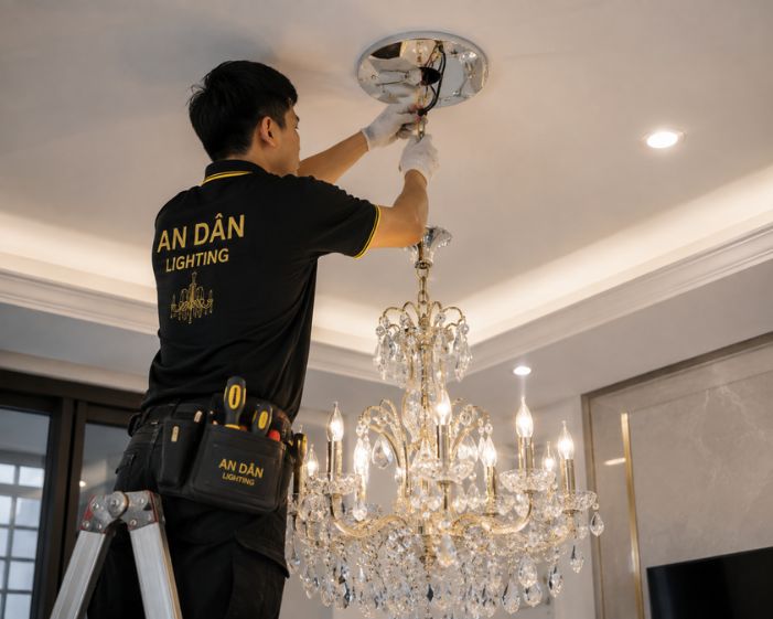 Cách xử lý dây điện lộ khi treo đèn pha lê