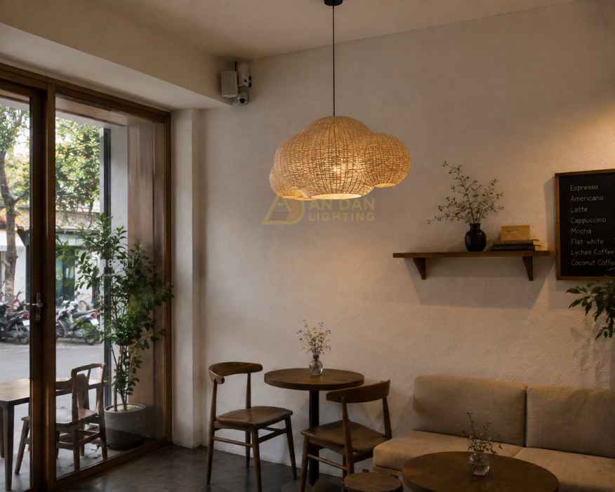 Quán cafe nhỏ lắp đèn thả