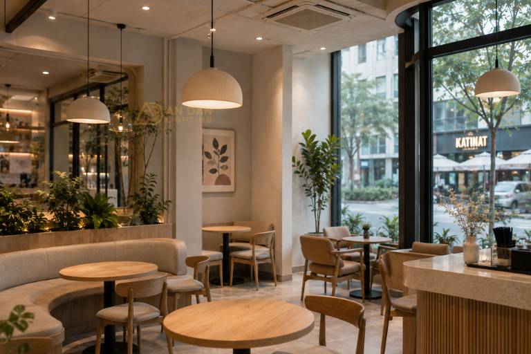Trang trí đèn thả hiện đại cho quán trà sữa đẹp, xinh