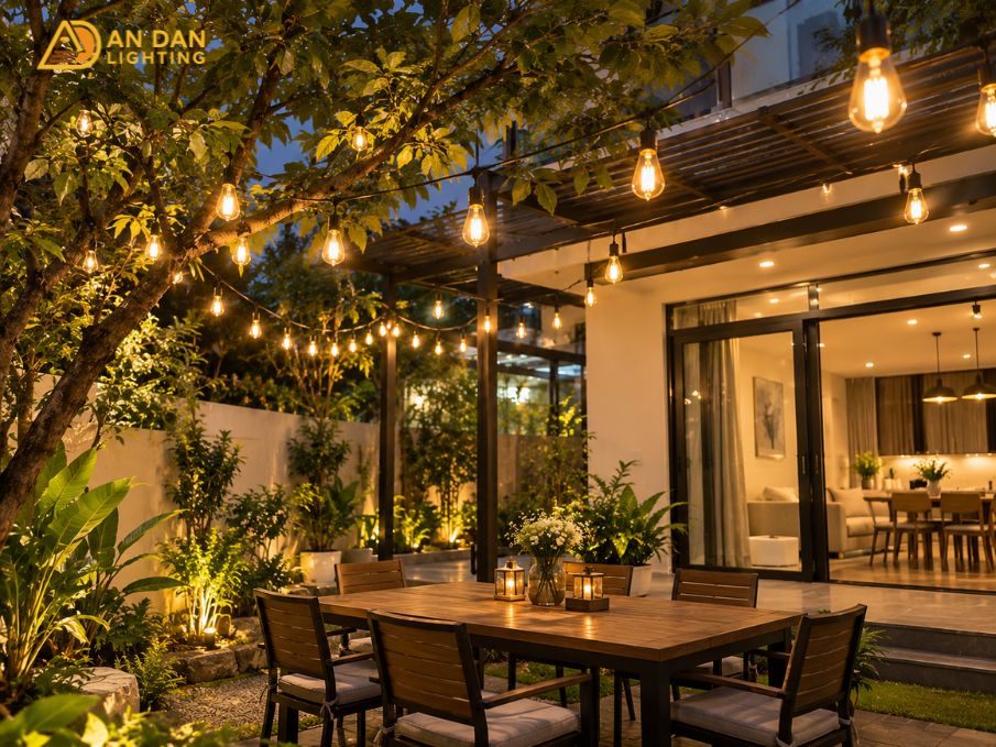 đèn sợi đốt trang trí sân vườn